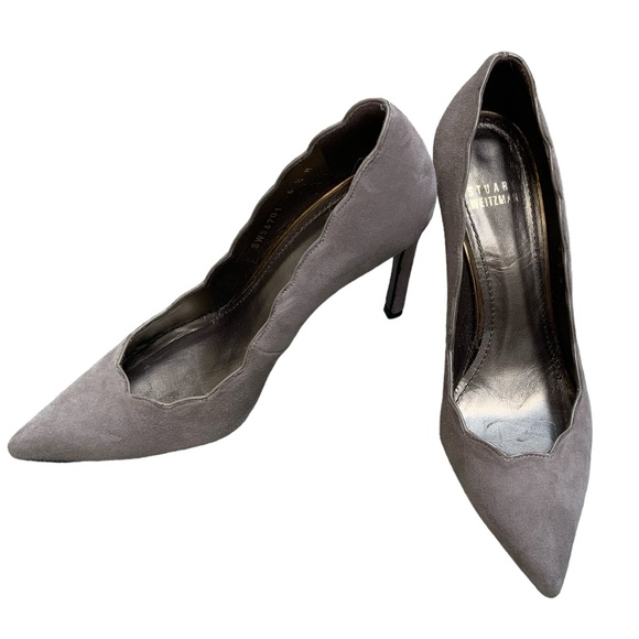 Stuart Weitzman Scallop Edge Grey Greige Suede Pumps SZ 6.5 - Picture 1 of 6